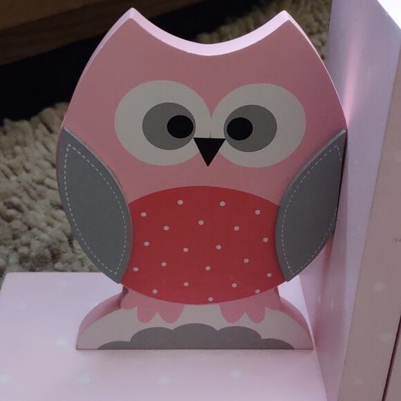New Pink Gray Polka Dot Owl Wooden Bookends 4x7 inches‎ - Picture 3 of 8